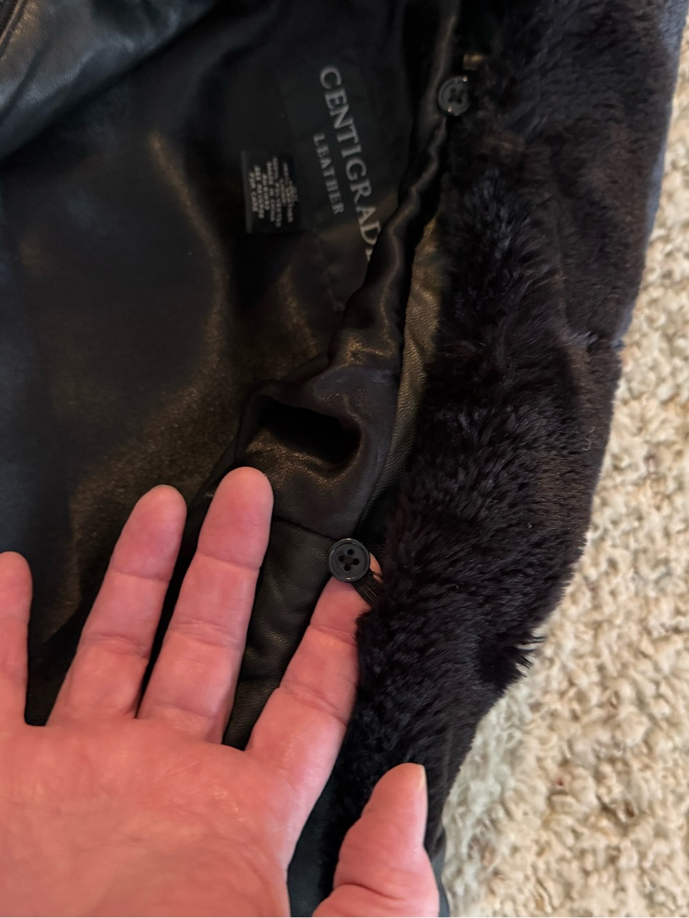 3X Black Leather Genuine Lamb Centigrade Jacket Faux Fur Collar QVC A41480 - Picture 10 of 12